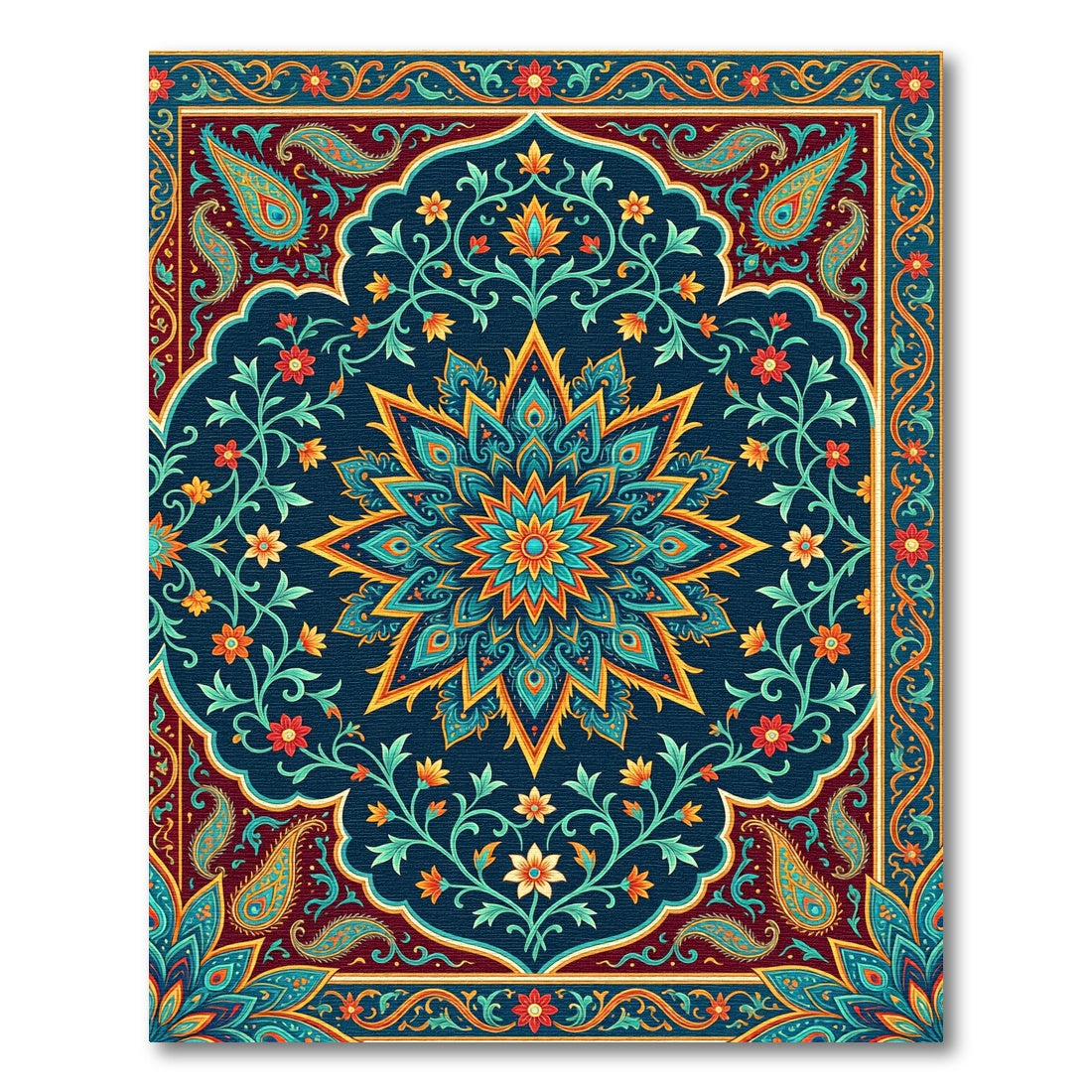 Jewel Tone Floral Mandala Medallion Surface Rug