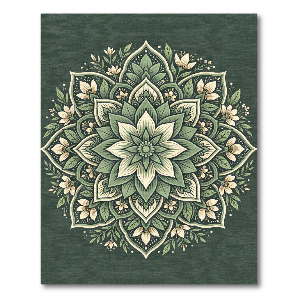 Earthy Sage Green Floral Medallion Rug
