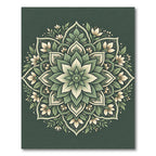 Earthy Sage Green Floral Medallion Rug