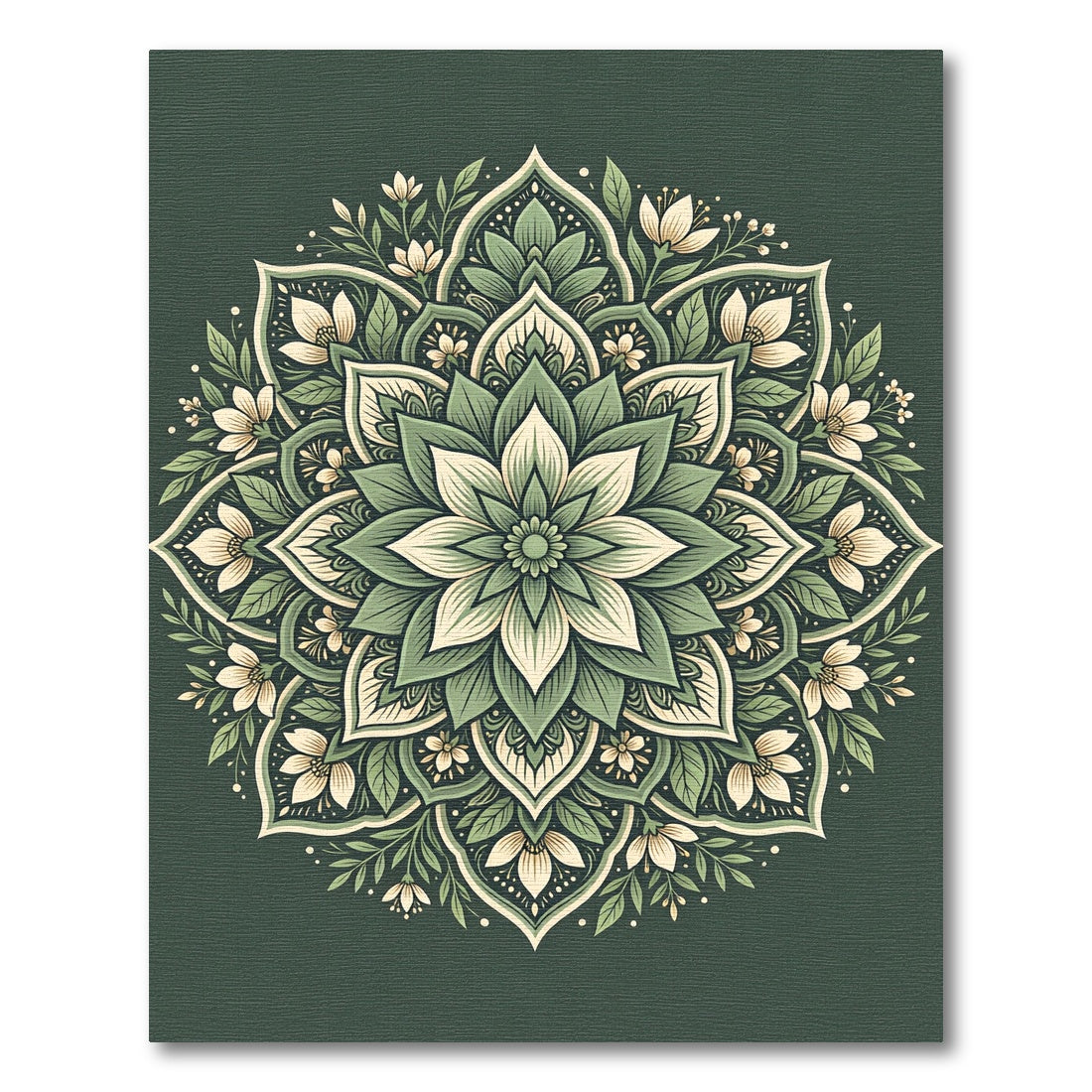 Earthy Sage Green Floral Medallion Rug