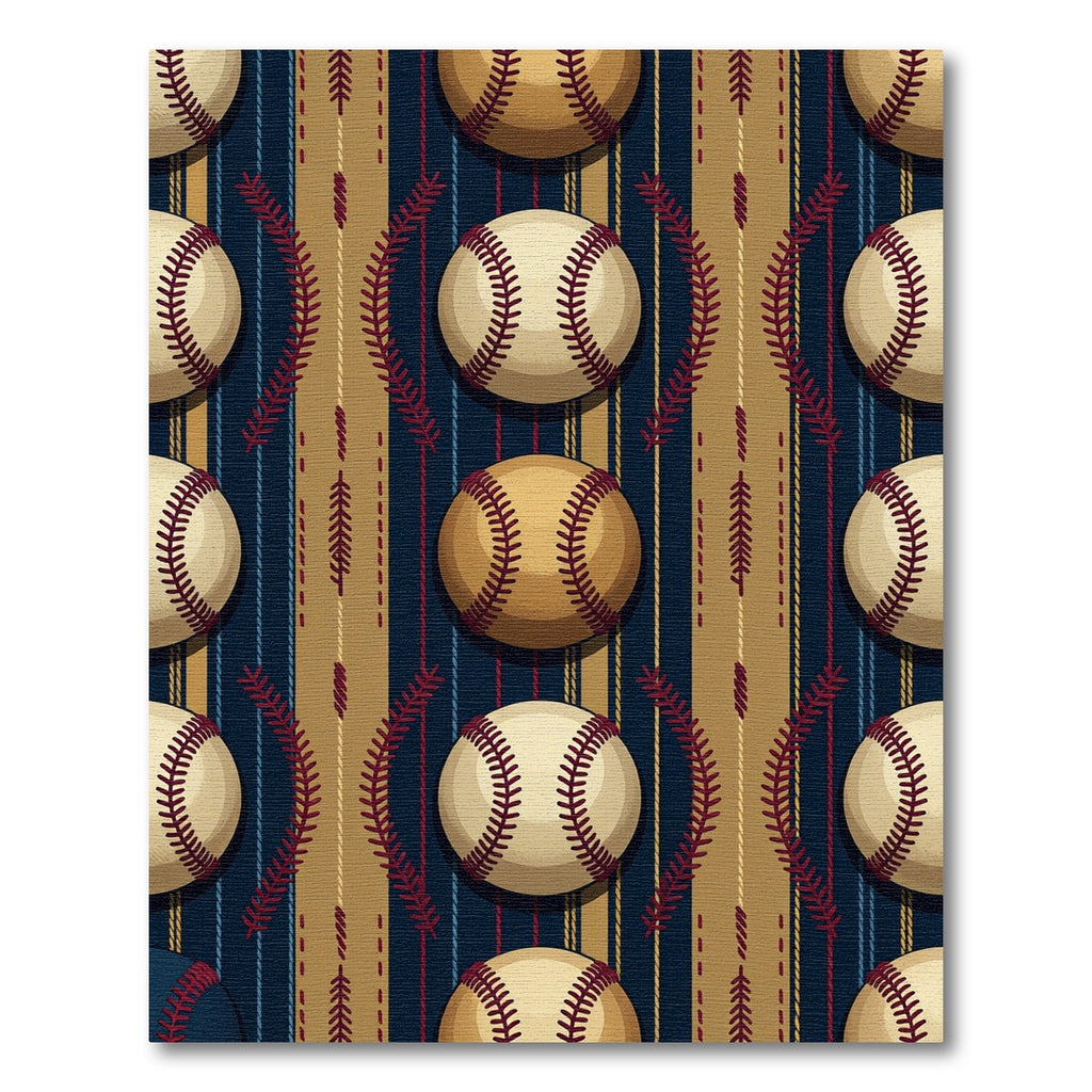 Vintage Navy Beige Baseball Stripe Rug