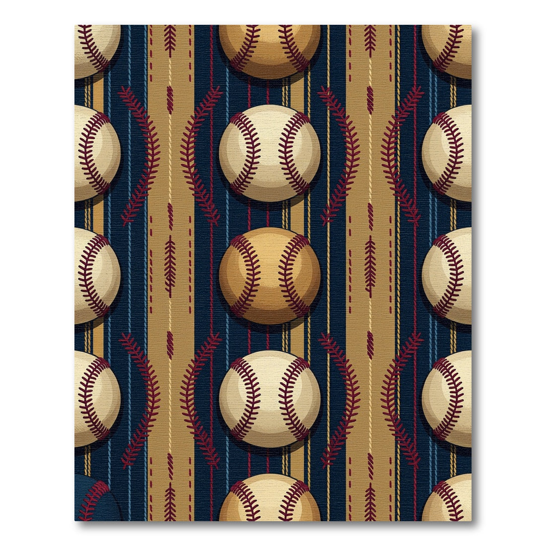 Vintage Navy Beige Baseball Stripe Rug