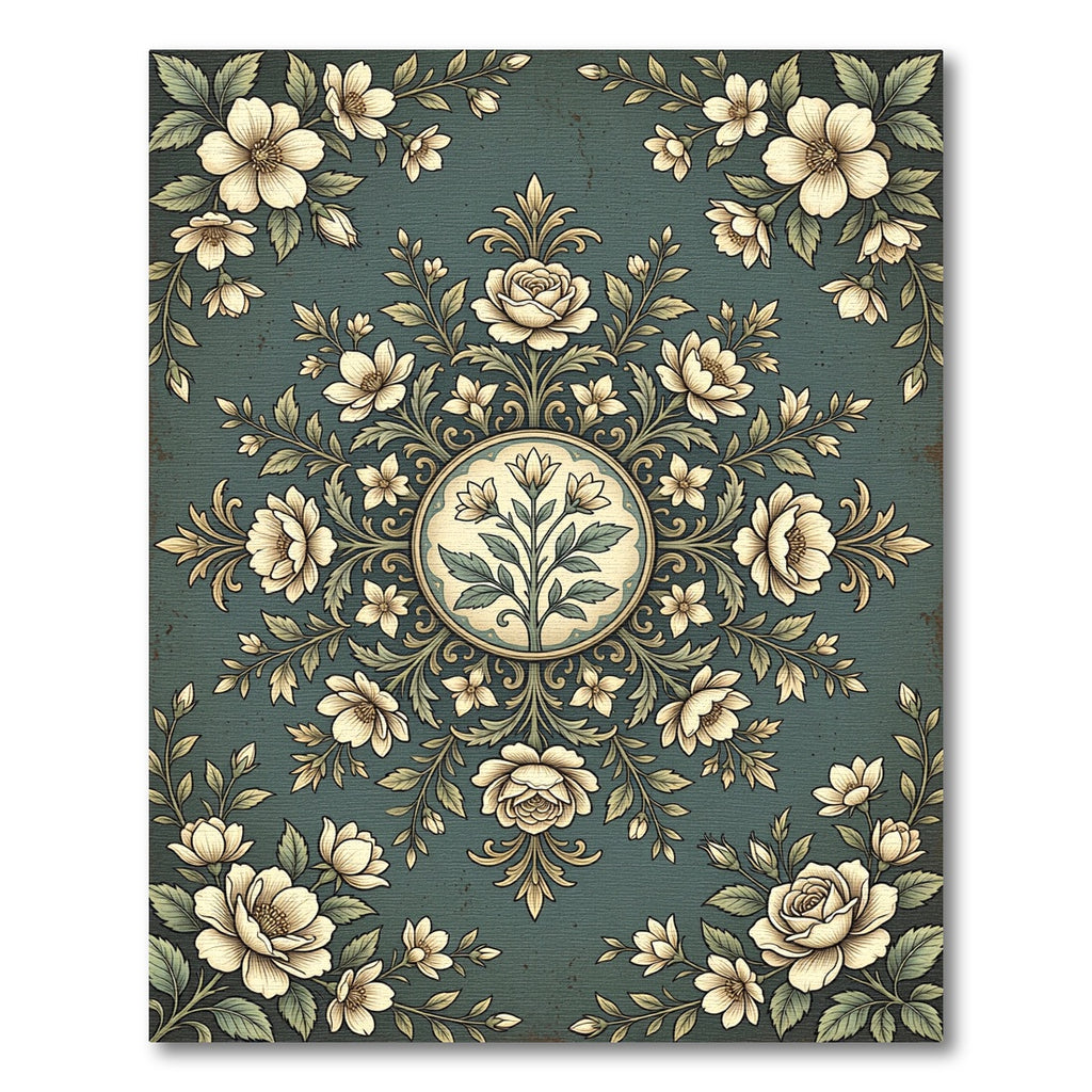 Vintage Sage Floral Medallion Botanical Rug