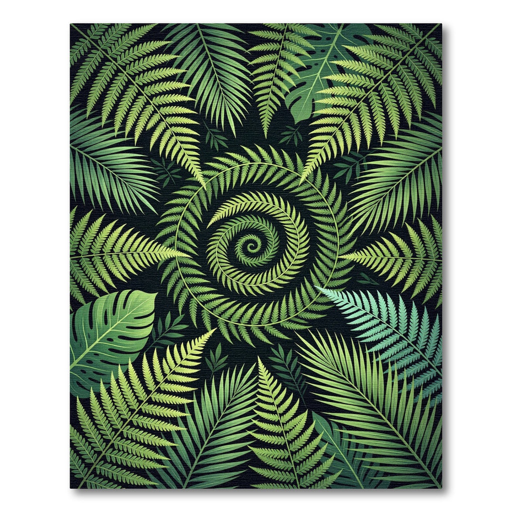 Lush Green Tropical Spiral Fern Rug