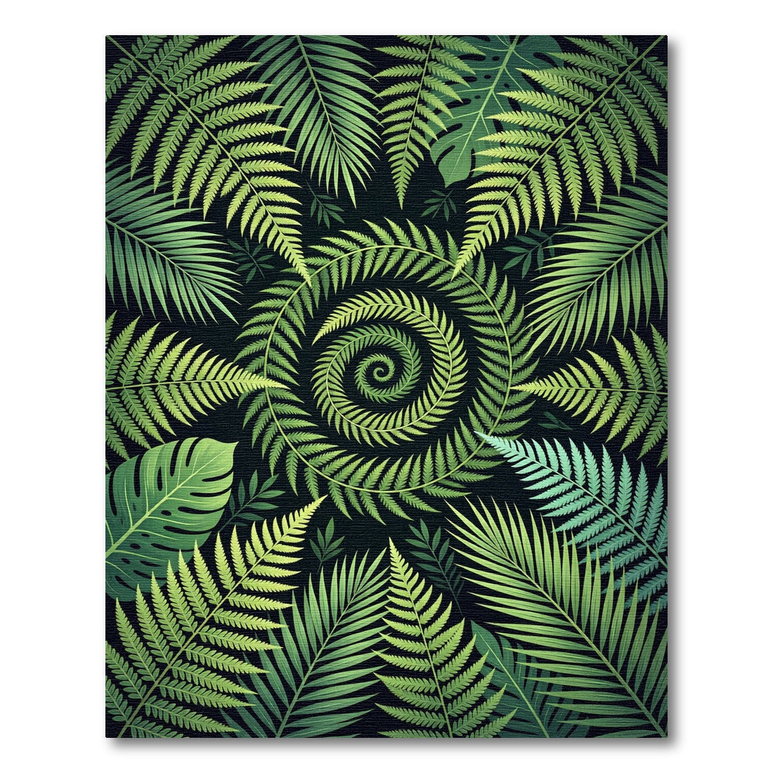 Lush Green Tropical Spiral Fern Rug