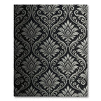 Elegant Silver Damask Charcoal Monochrome Rug