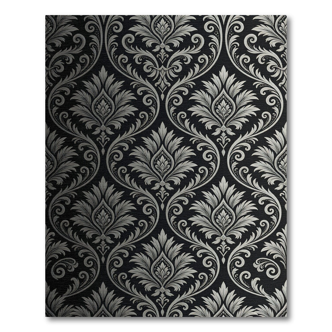 Elegant Silver Damask Charcoal Monochrome Rug