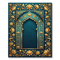 Ornate Teal and Gold Lotus Arch Rug