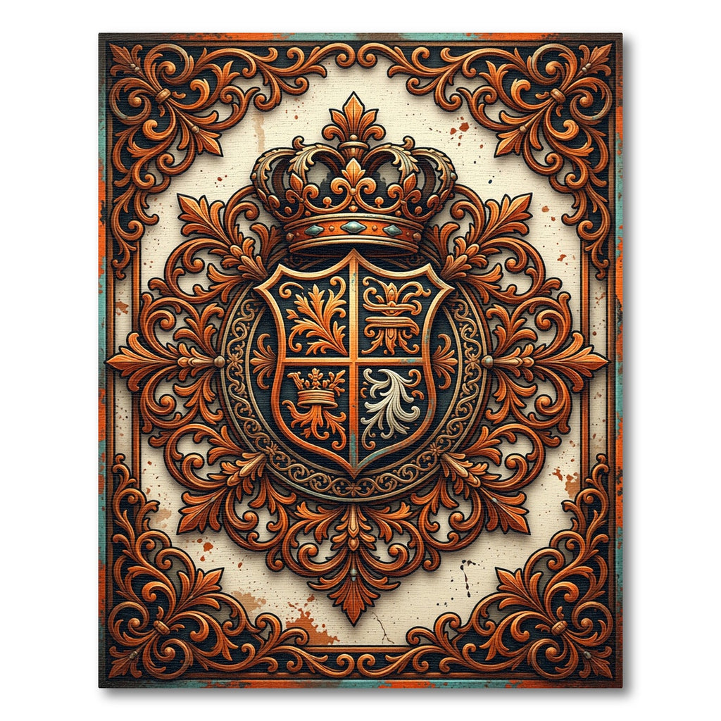 Ornate Copper Royal Crest Medallion Rug