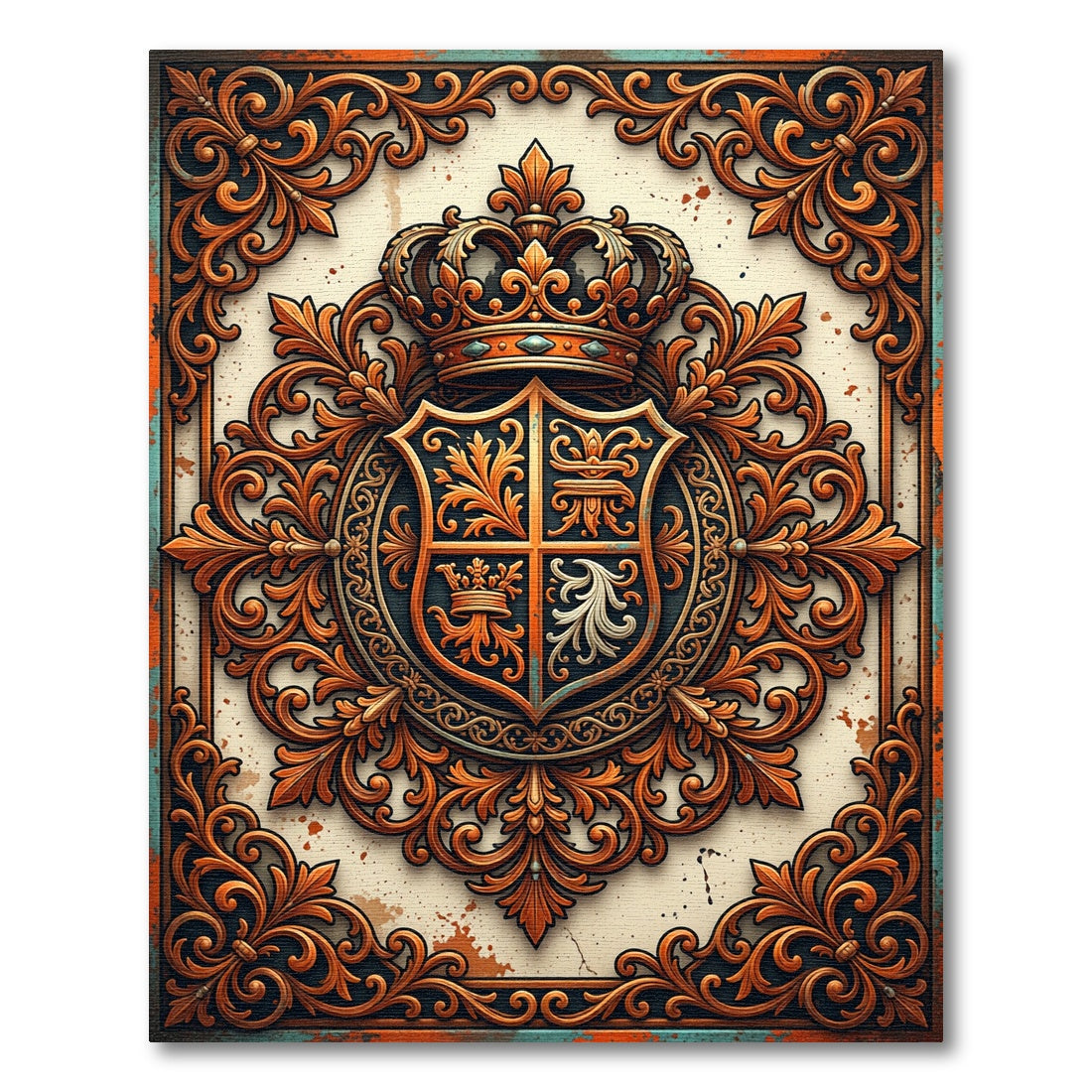 Ornate Copper Royal Crest Medallion Rug