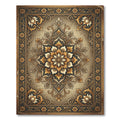 Golden Floral Medallion Scrollwork Area Rug