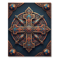 Ornate Copper Blue Compass Cross Medallion Rug
