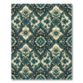 Ornate Teal Floral Damask Medallion Rug