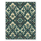 Ornate Teal Floral Damask Medallion Rug