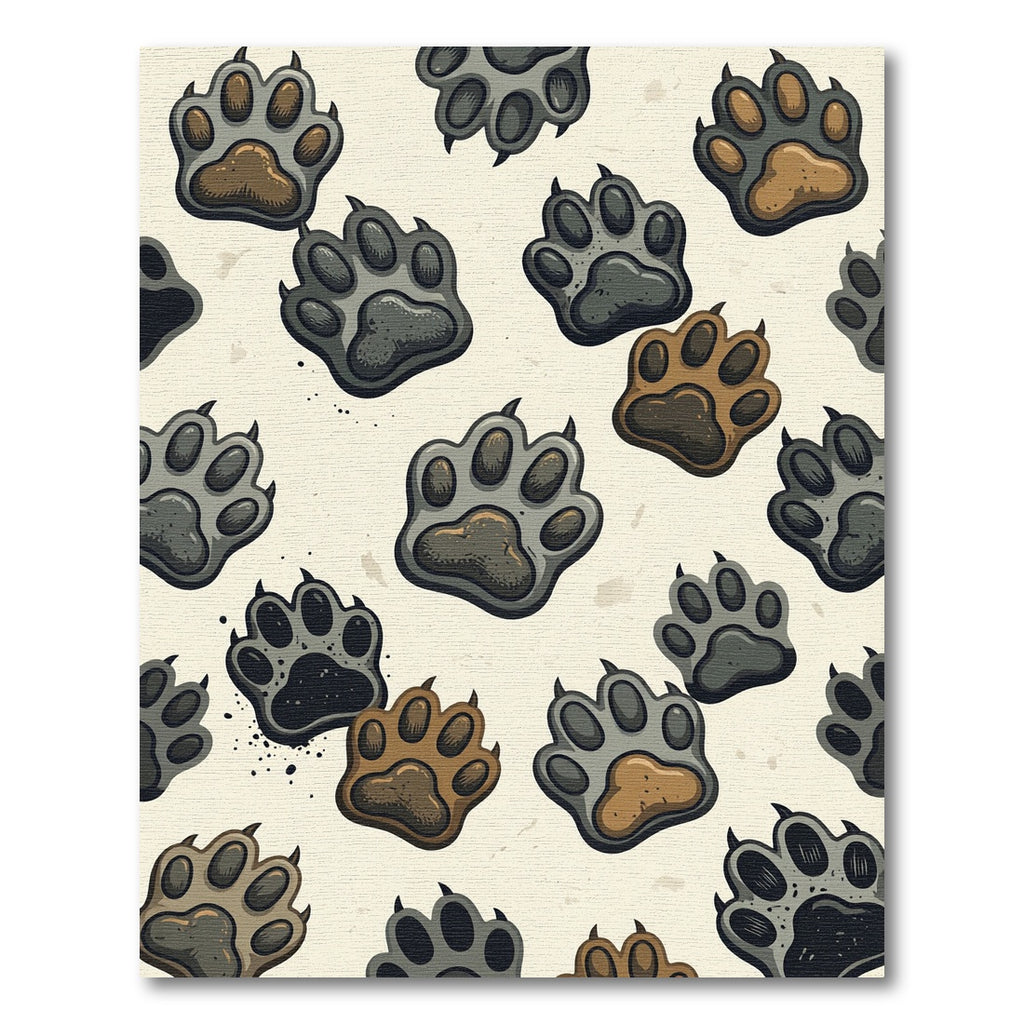 Earthy Toned Paw Print Animal Illustration Rug