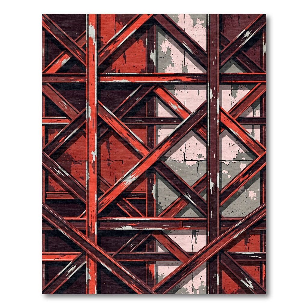 Crimson Industrial Scaffolding Abstraction Rug