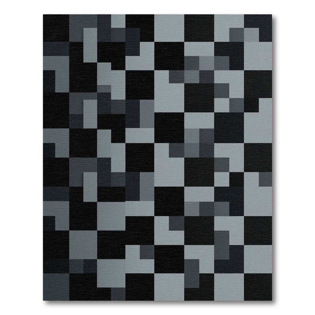 Monochrome Gray Abstract Pixel Grid Rug