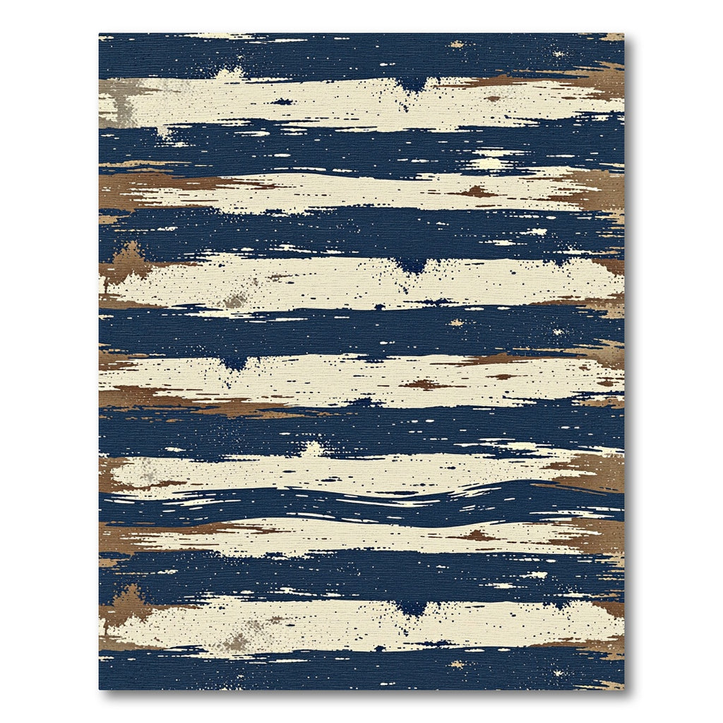 Abstract Navy and Tan Brushstroke Rug