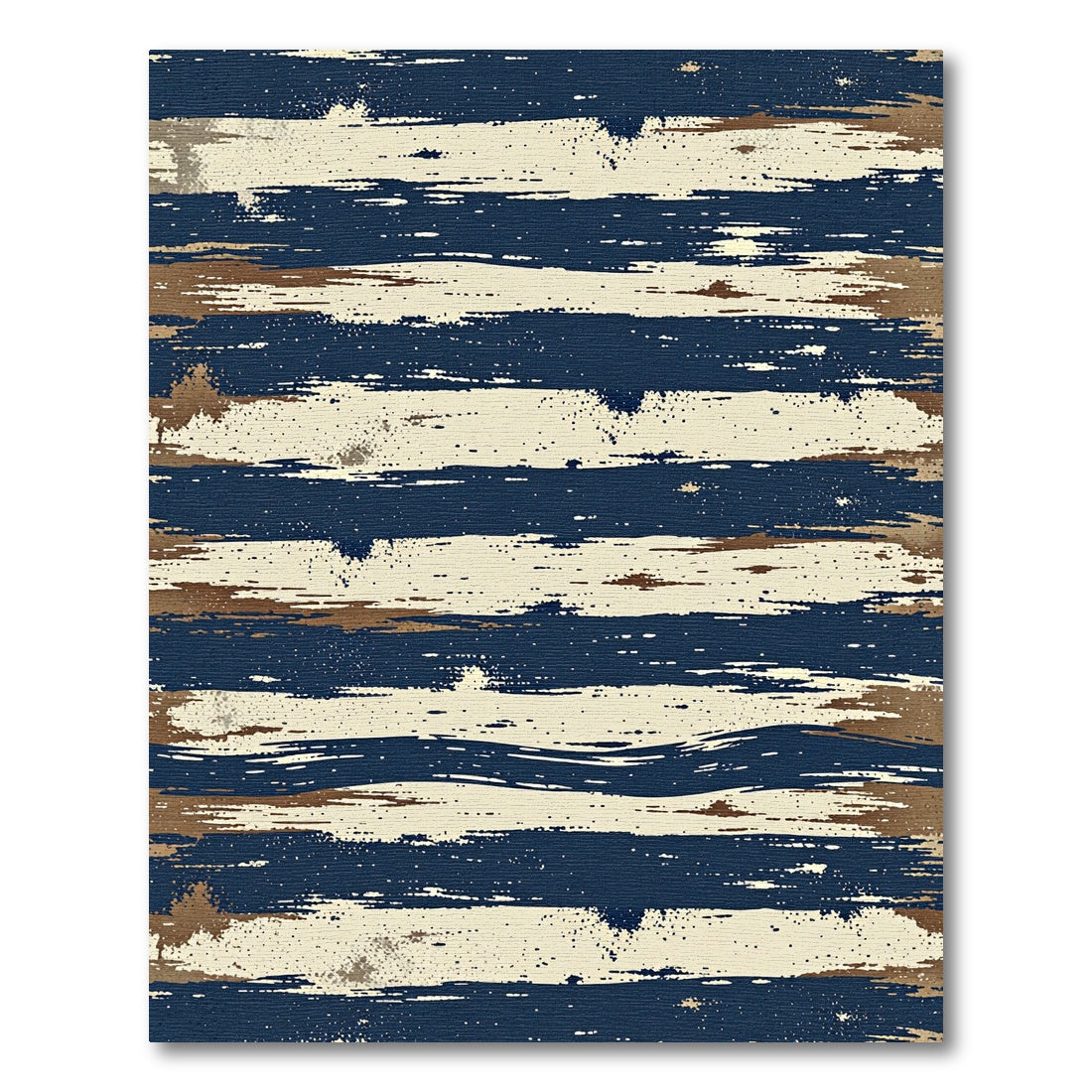Abstract Navy and Tan Brushstroke Rug