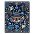 Imperial Blue Pagoda Floral Arrangement Rug