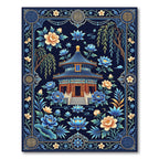 Imperial Blue Pagoda Floral Arrangement Rug