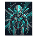 Neon Cybernetic Alien Android Warrior Rug