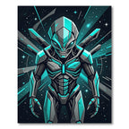 Neon Cybernetic Alien Android Warrior Rug