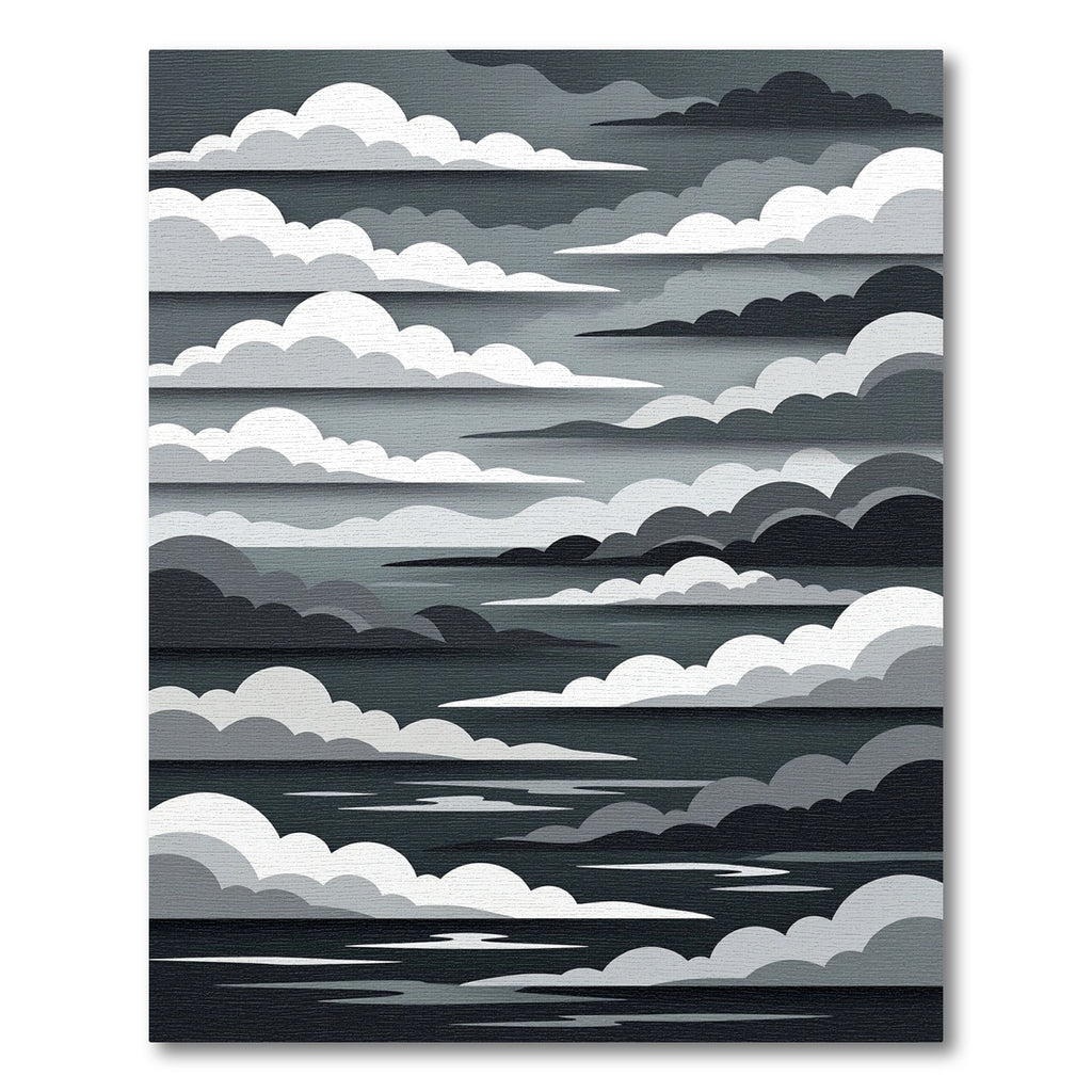 Monochrome Layered Cloudscape Abstract Art Rug