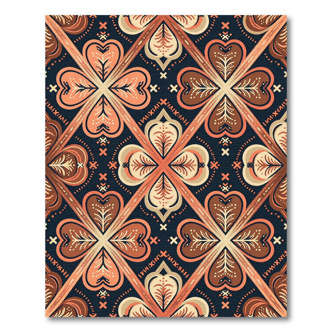Coral Cream Brown Diamond Clover Rug