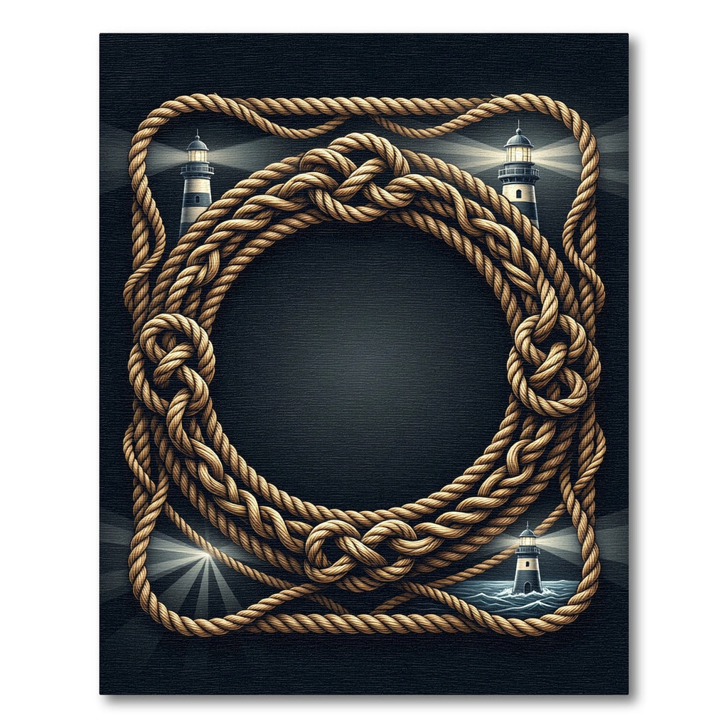 Nautical Rope Lighthouse Scene Frame Rug
