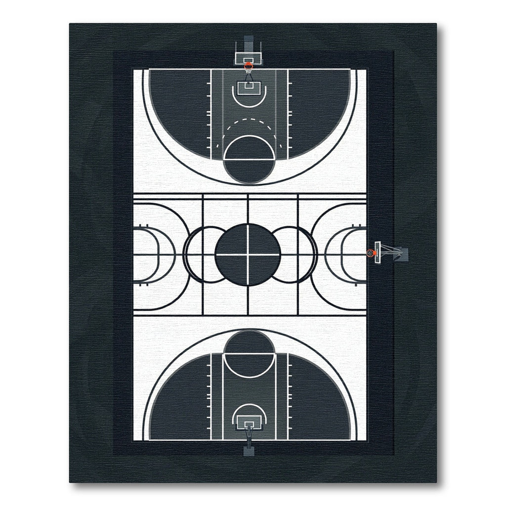 Minimalist Monochrome Basketball Court Graphic Rug