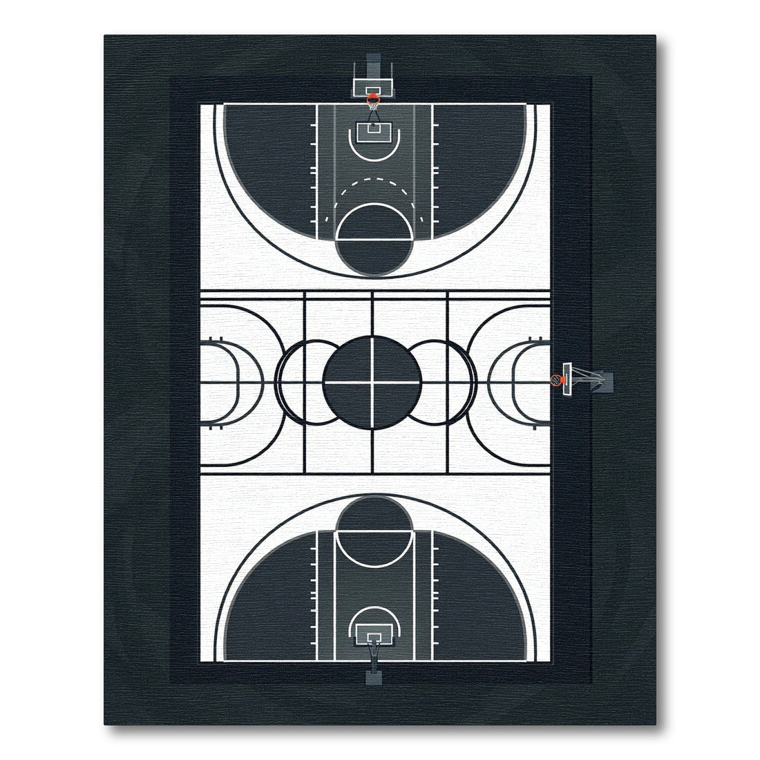 Minimalist Monochrome Basketball Court Graphic Rug