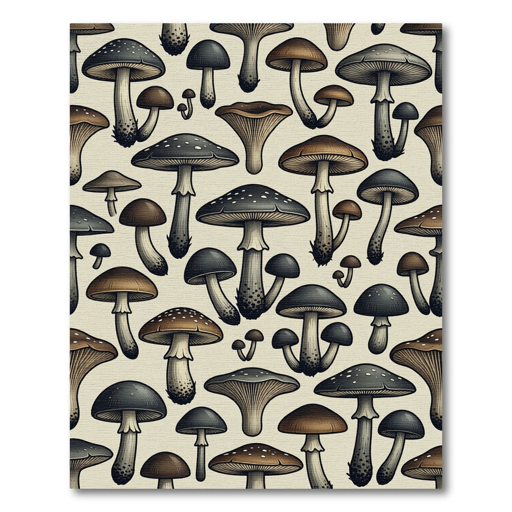 Whimsical Woodland Mushroom Earth Tone Illustration Rug