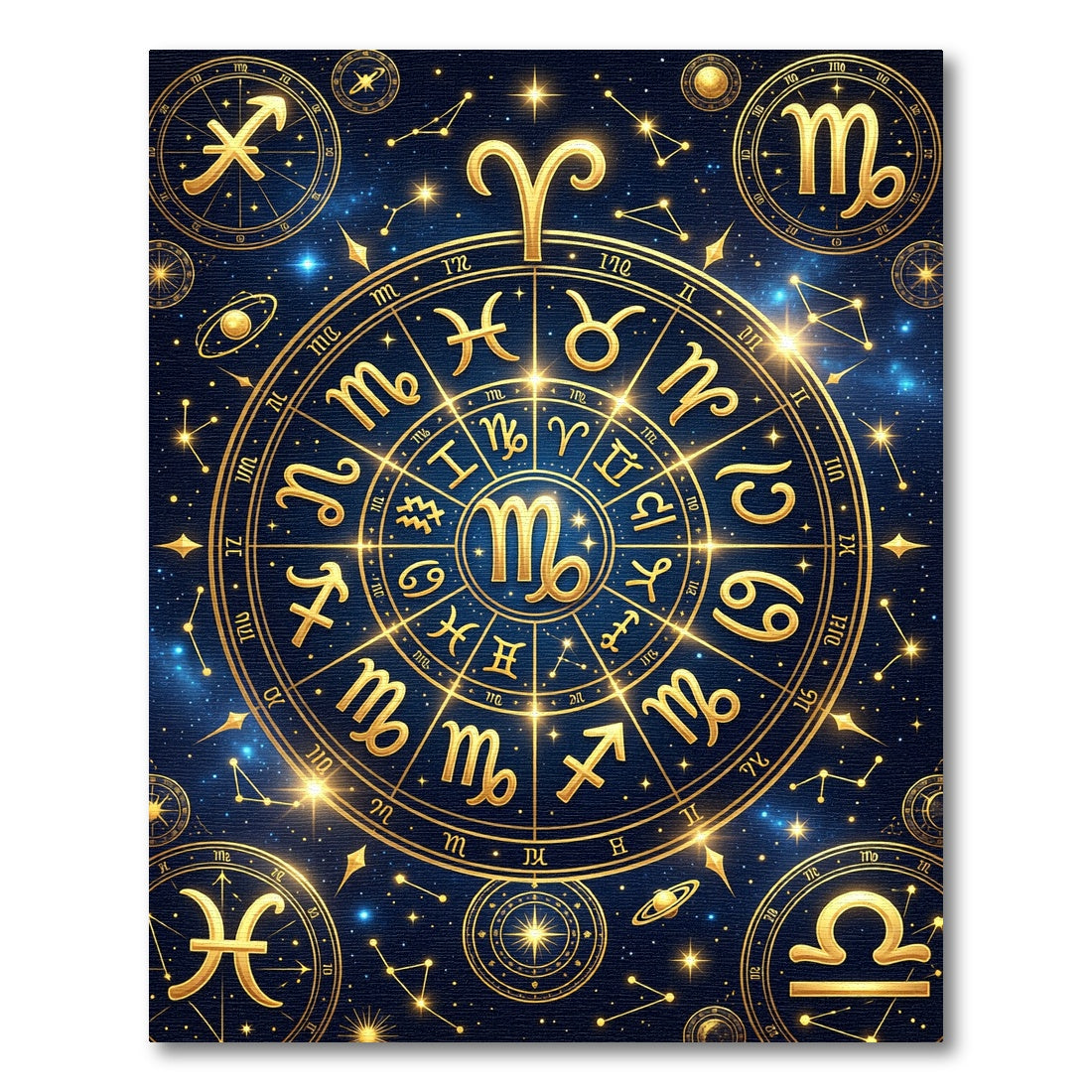 Celestial Golden Zodiac Constellation Map Rug
