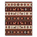 Earthy Terracotta Folk Floral Animal Stripe Rug