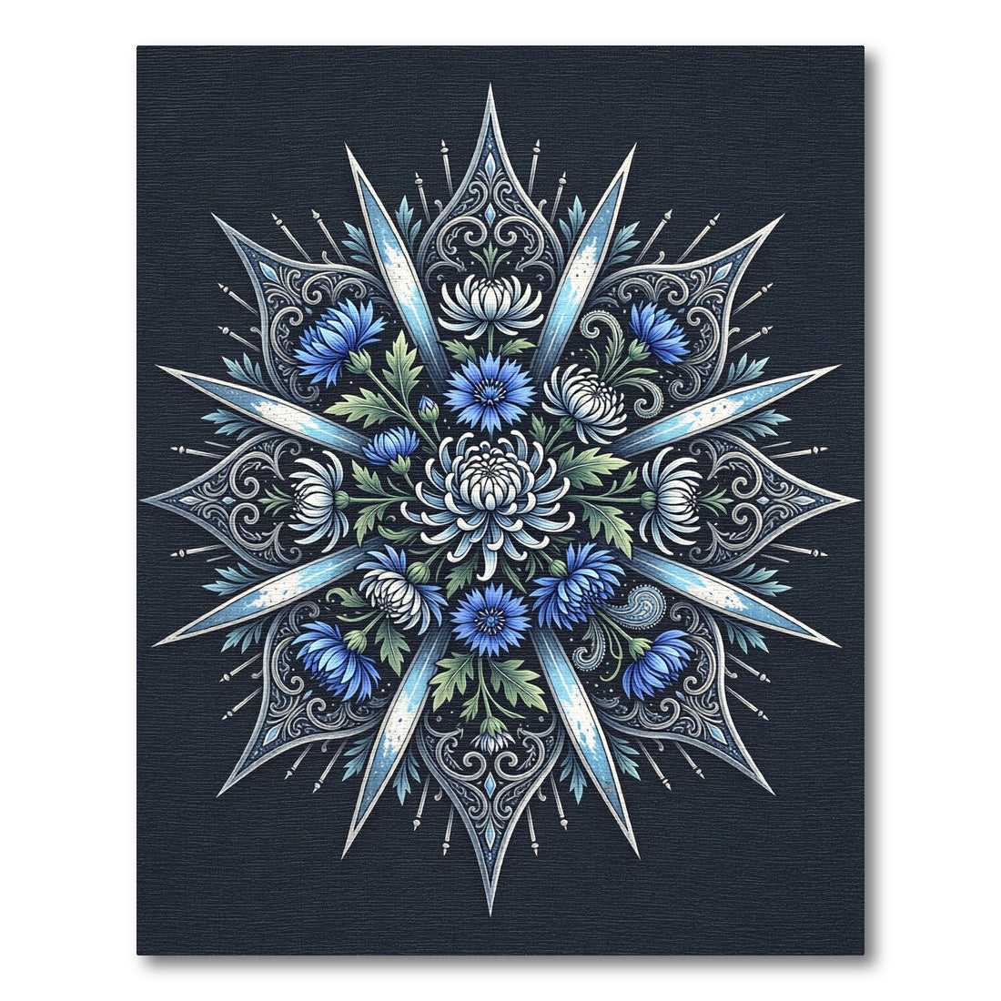 Celestial Blue Floral Star Medallion Rug