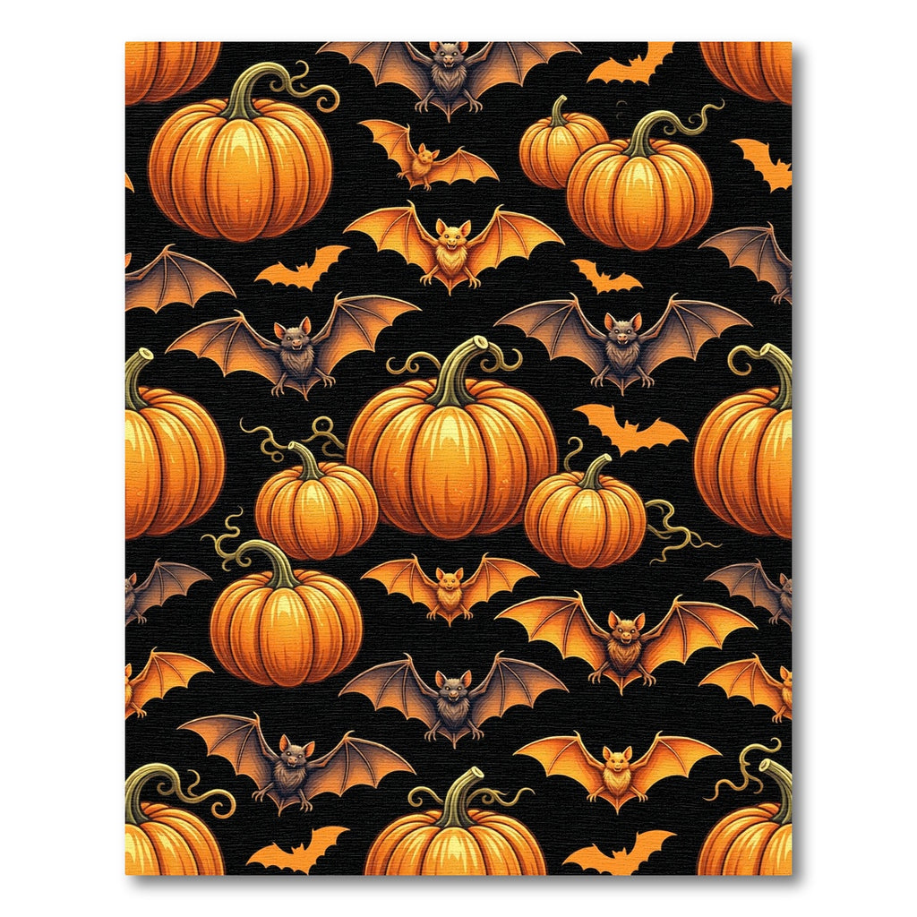Spooky Pumpkin and Bat Halloween Art Rug