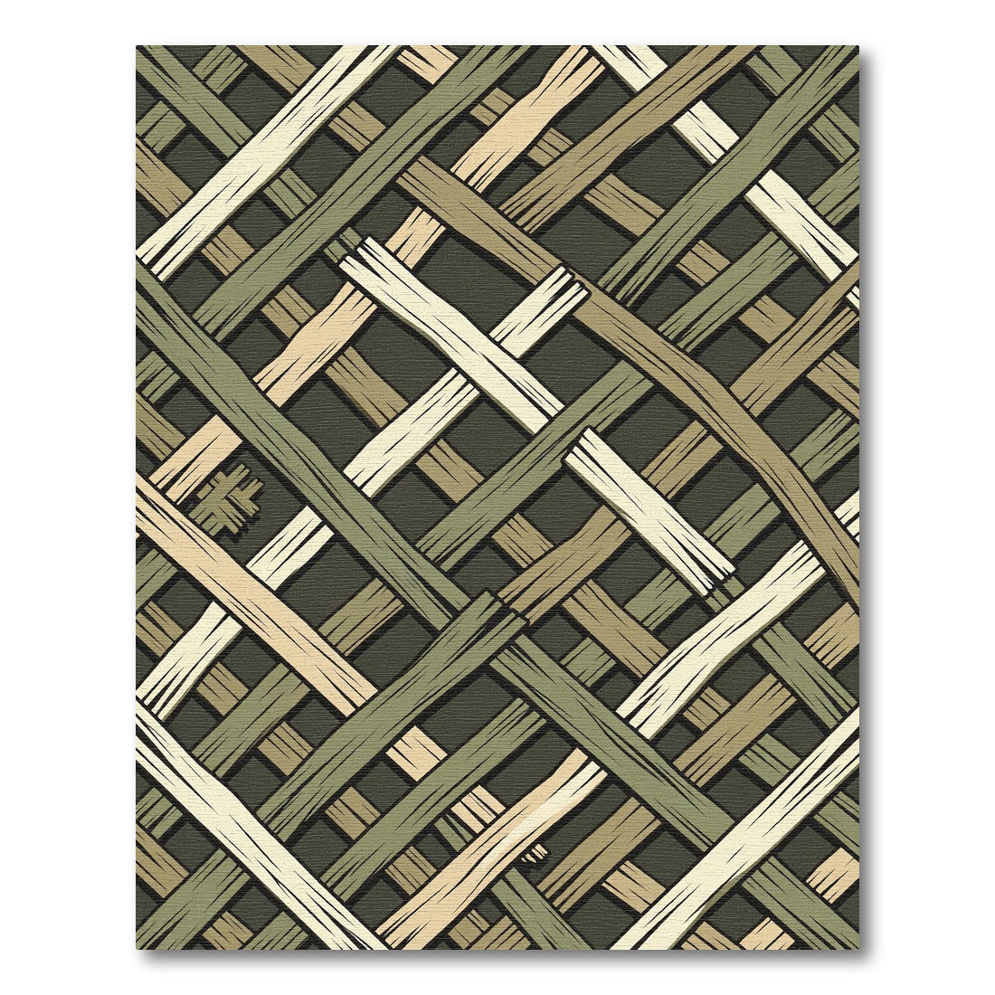 Layered Sage Olive and Cream Woven Grid Rug