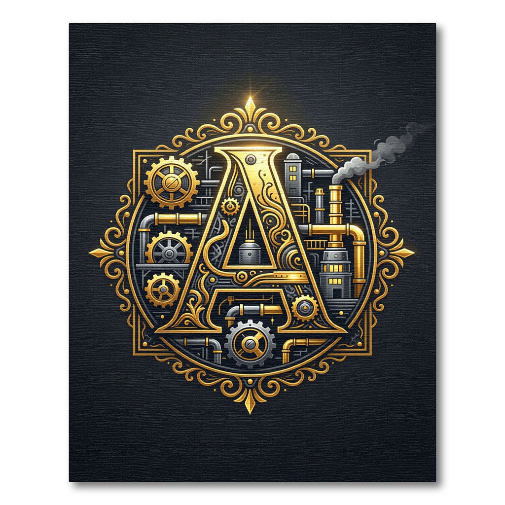 Steampunk Industrial Golden Letter Ornament Rug