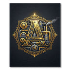 Steampunk Industrial Golden Letter Ornament Rug