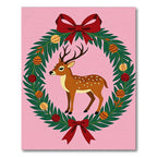 Festive Deer Wreath with Red Bows Rug