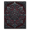 Ornate Silver Damask Crimson Circular Medallion Rug