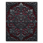 Ornate Silver Damask Crimson Circular Medallion Rug