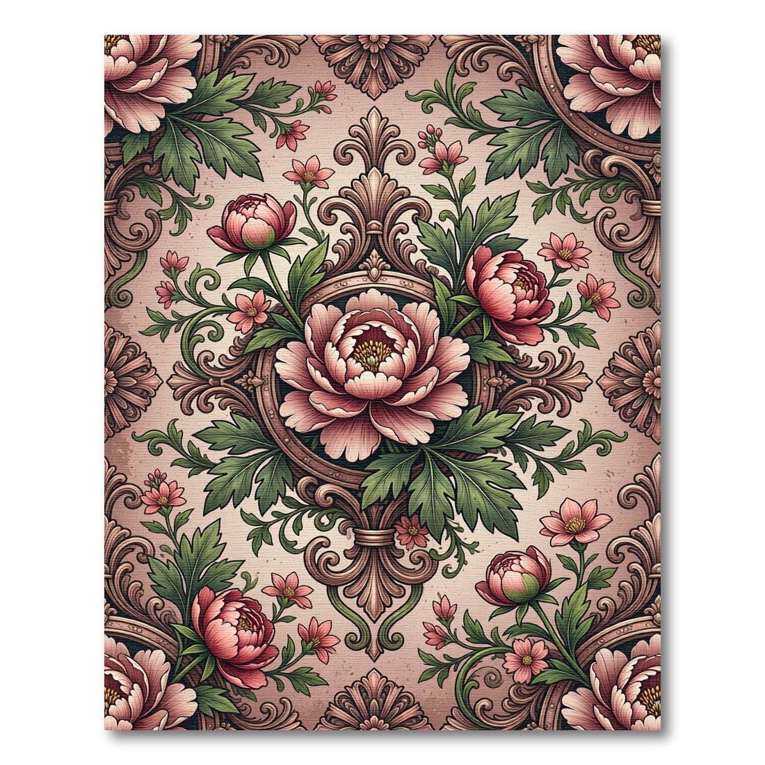 Elegant Blush Peony Floral Damask Rug