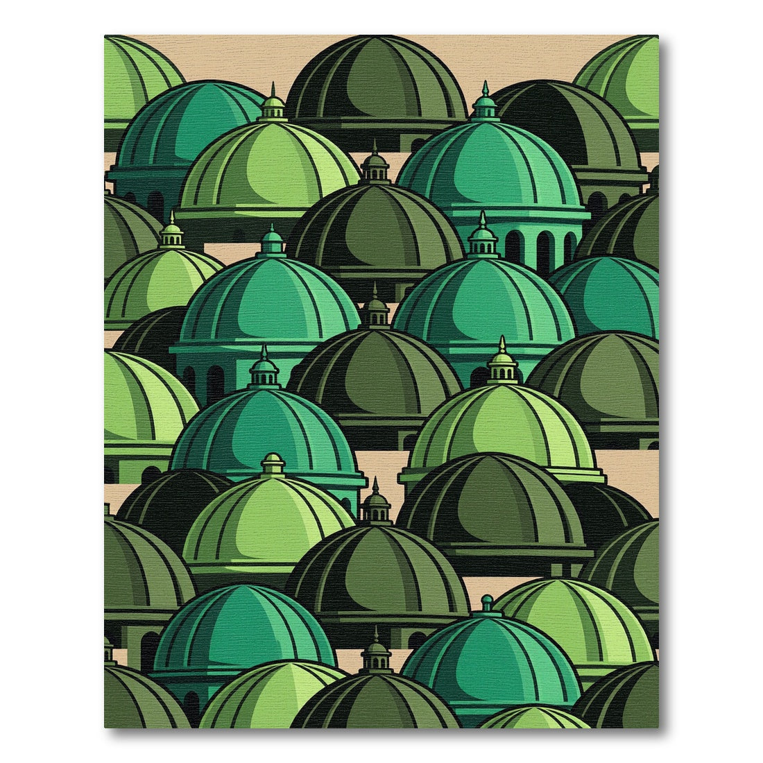 Green Dome Architectural Layered Illustration Rug