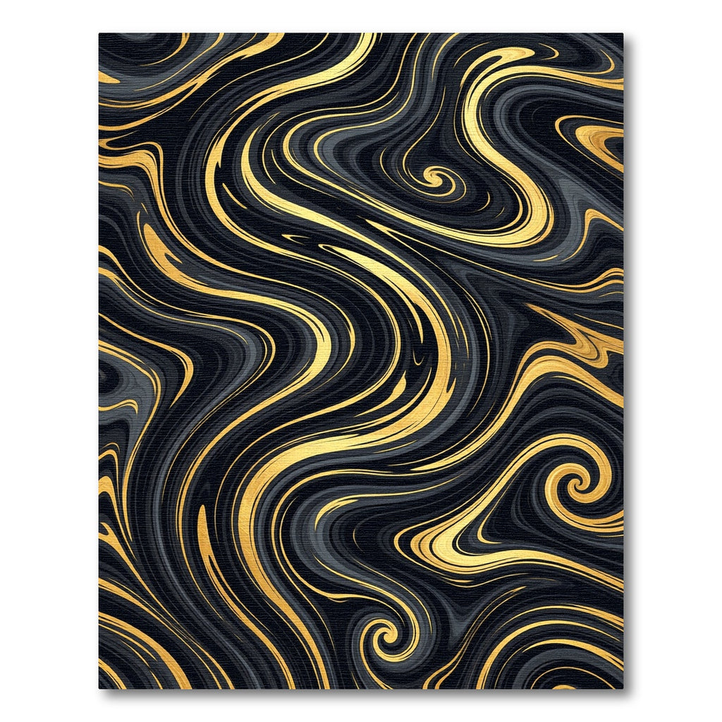 Elegant Black and Gold Fluid Marble Rug