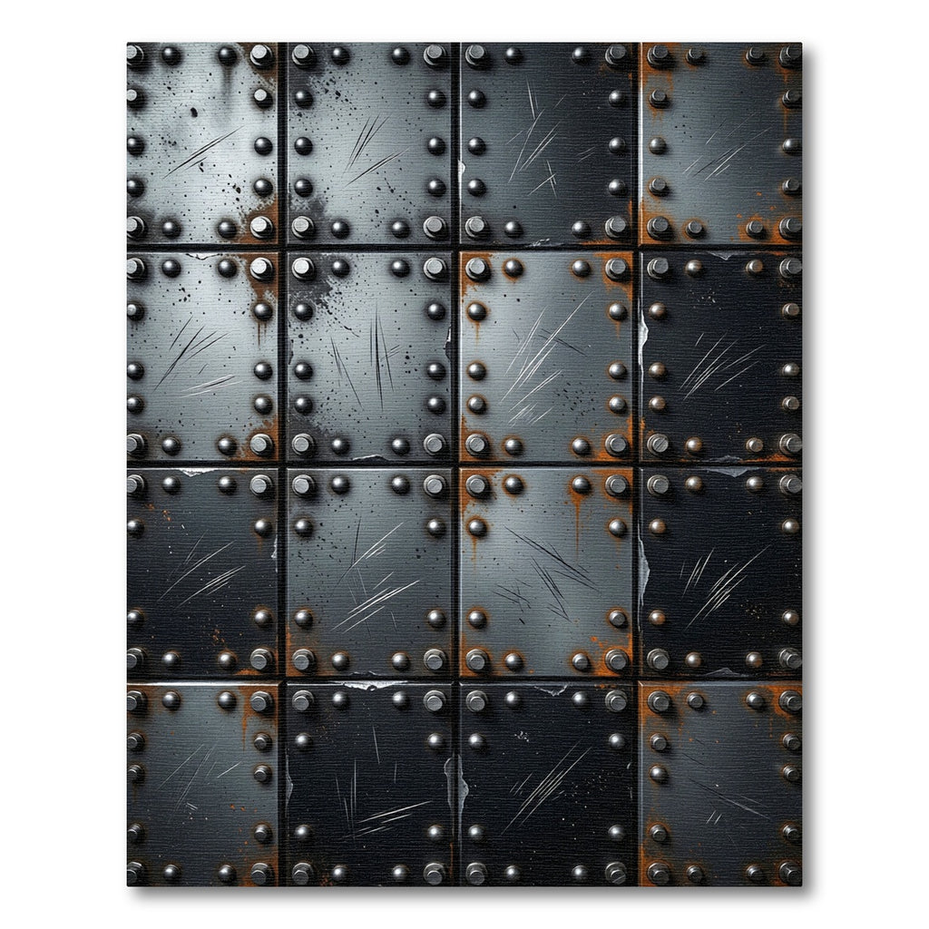 Industrial Steel Riveted Metal Grid Rug