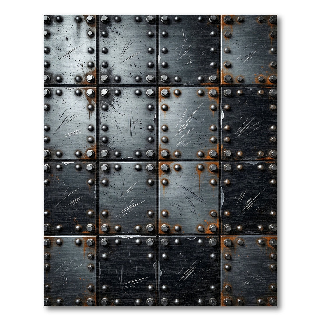 Industrial Steel Riveted Metal Grid Rug