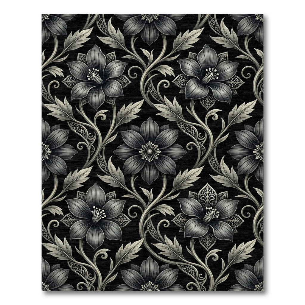 Monochromatic Floral Vine Scroll Rug