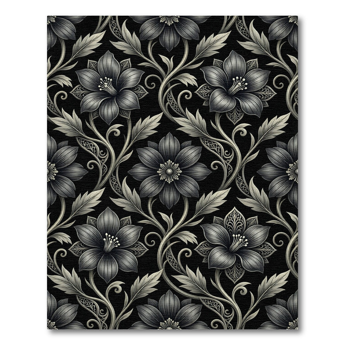 Monochromatic Floral Vine Scroll Rug